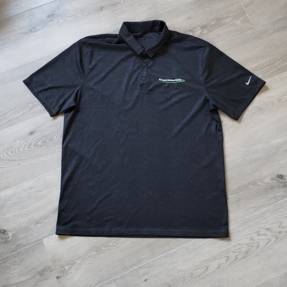 North American Plastics Polo L Nike Golf Dri Fit Shirt Black White Swoosh - Picture 1 of 8